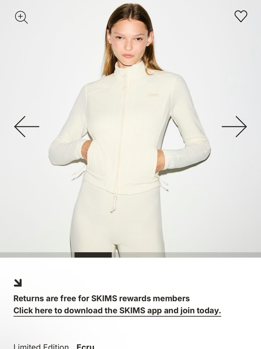 SKIMS fleece fitted Zip-Front Jacket